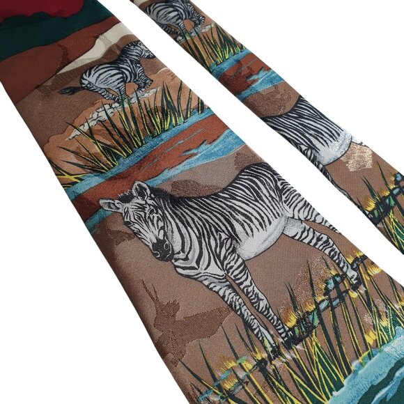 Animal Tracks Vintage Zebra Pattern Necktie Designer Safari Wildlife Design Zoo - Picture 2 of 5